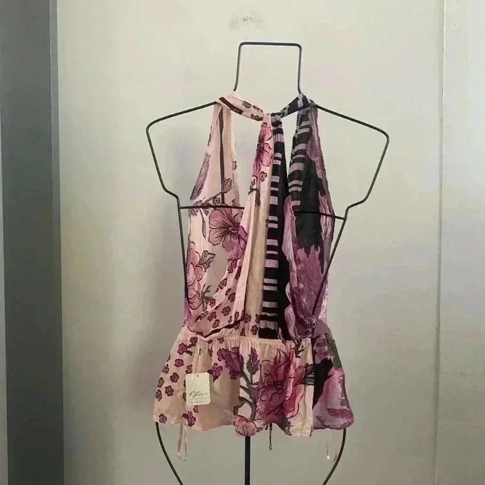 Free People‎ hot tropics floral tie front tank top Medium